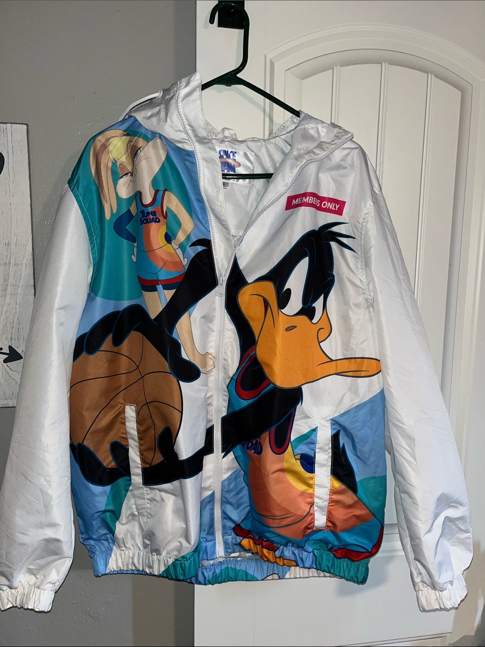 Space Jam - Looney Tunes White Daffy Duck Graphic Windbreaker Mens XL
